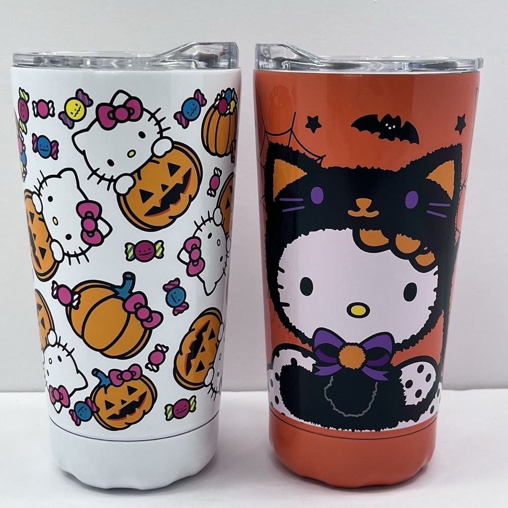 Sanrio Hello Kitty Halloween Pumpkin‎ Travel Car Tumbler Mug  Set Of 2